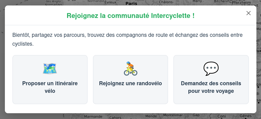 Aperçu : rejoindre la communauté Intercyclette